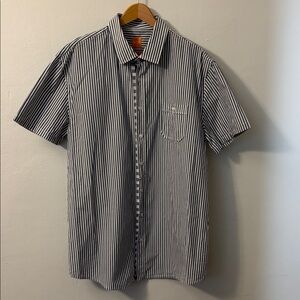 Boss Hugo Boss Navy and White Striped Short Sleeve Shirt Size XXL